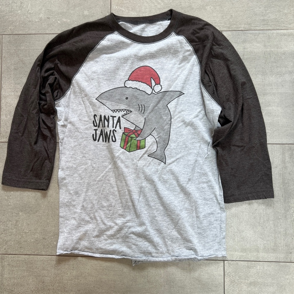 Kids Santa Jaws Raglan Shirt w cool baseball shirt styling